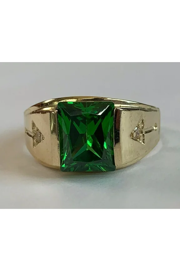 Lab Created Green Emerald Men's Engagement Wedding Ring in 14k White Gold Plated