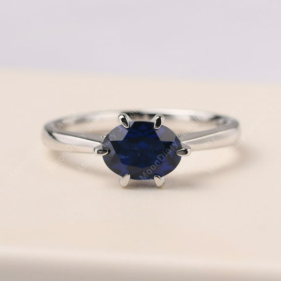 Lab Created Minimalist sapphire ring September birthstone ring sterling silver oval solitaire wedding ring