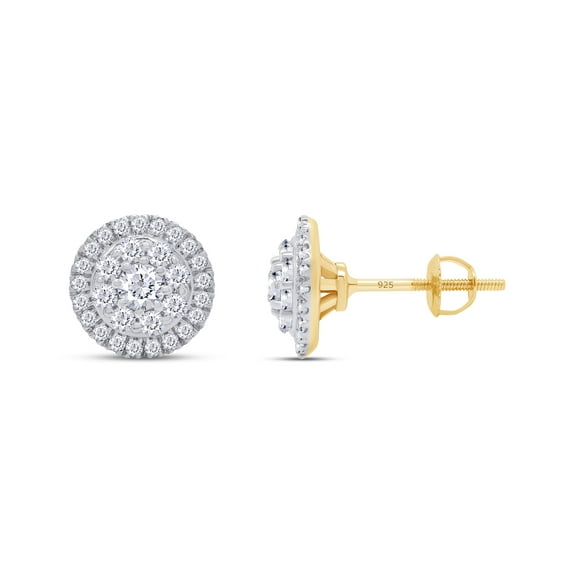 Lab Created Moissanite Diamond Cluster Stud Earrings with Screw Back With Certificate 14K Yellow Gold Plated Sterling Silver(G-H Color,VVS1 Clarity,0.60 Ct)