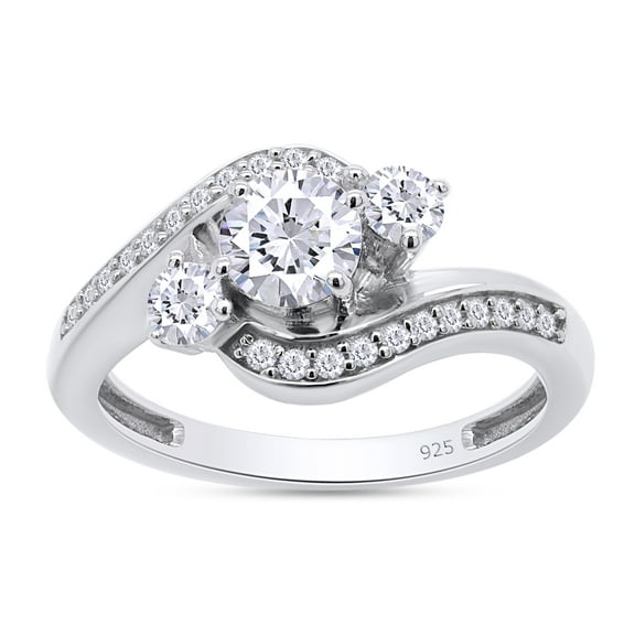 Lab Created Moissanite Diamond Engagement Rings for Women 14K White Gold Plated Silver Ring Twisting Moissanite Rings (VVS1 Clarity, 0.75 Ctw) Size-4