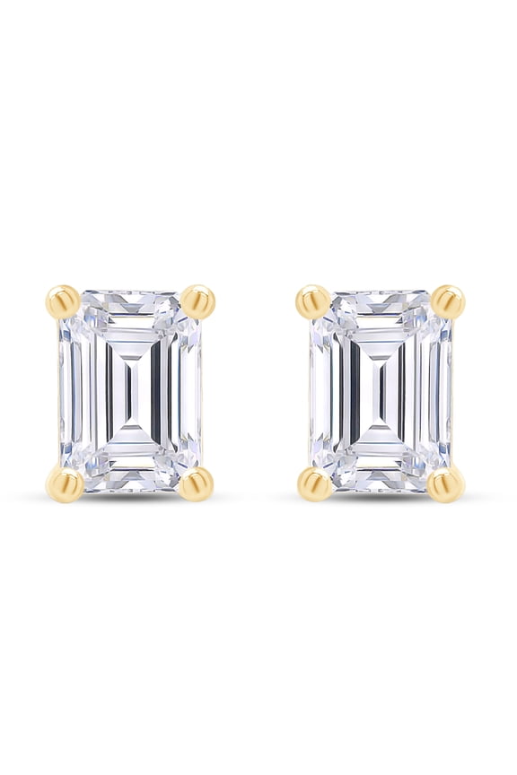 Lab Created Moissanite Diamond Rectangle Stud Earrings, 925 Sterling Silver with 18K Yellow Gold Plating, Jewelry Box Packed With Certificate Of Authenticity