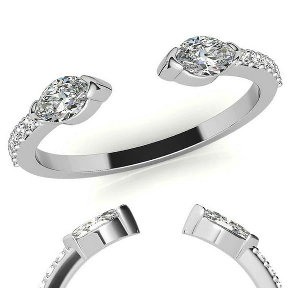 Lab Created Moissanite Open Ring in White Gold Plated for Women Party Wear