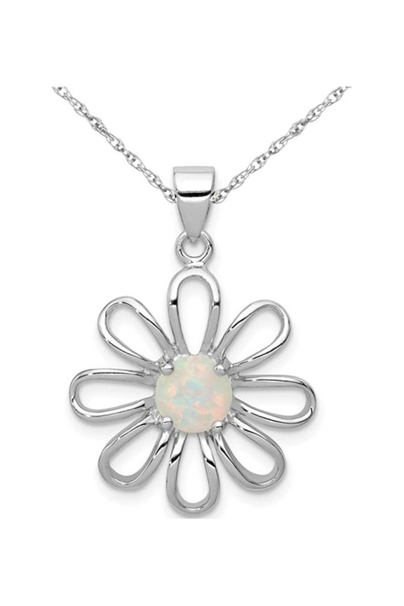 Lab Created Opal Flower Pendant Necklace in Sterling Silver with Chain for Women