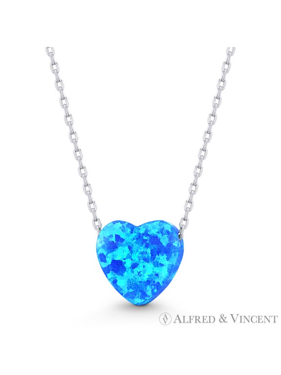 Lab-Created Opal Heart Charm Pendant & Chain Necklace in .925 Sterling Silver