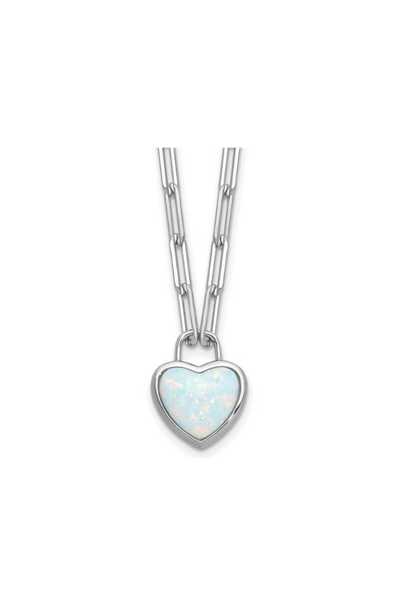 Lab Created Opal Heart Paperclip Pendant Necklace in Sterling Silver with Chain for Women