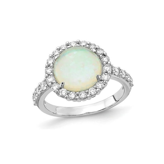 Lab-Created Opal Ring in Sterling Silver with Cubic Zirconia (CZ)