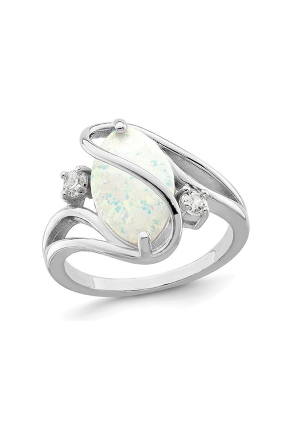 Lab-Created Opal Ring in Sterling Silver with Synthetic Cubic Zirconia (CZ)s for Women