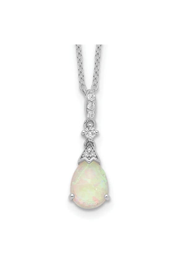 Lab Created Opal Teardrop 18 Inch Necklace Silver