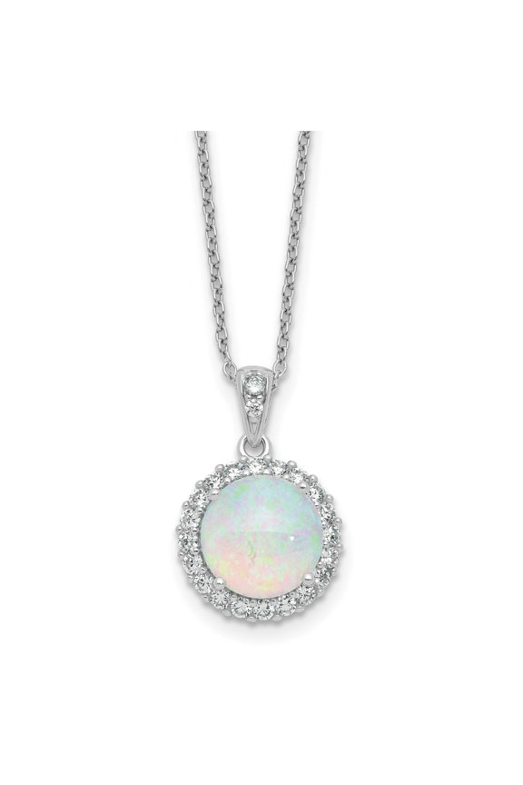 Lab Created Opal and CZ Halo Circle Necklace Sterling Silver