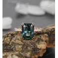 thumbnail image 1 of Lab Created Radiant Cut Teal Sapphire Engagement Ring, Double Prong Vintage Half, 1 of 2