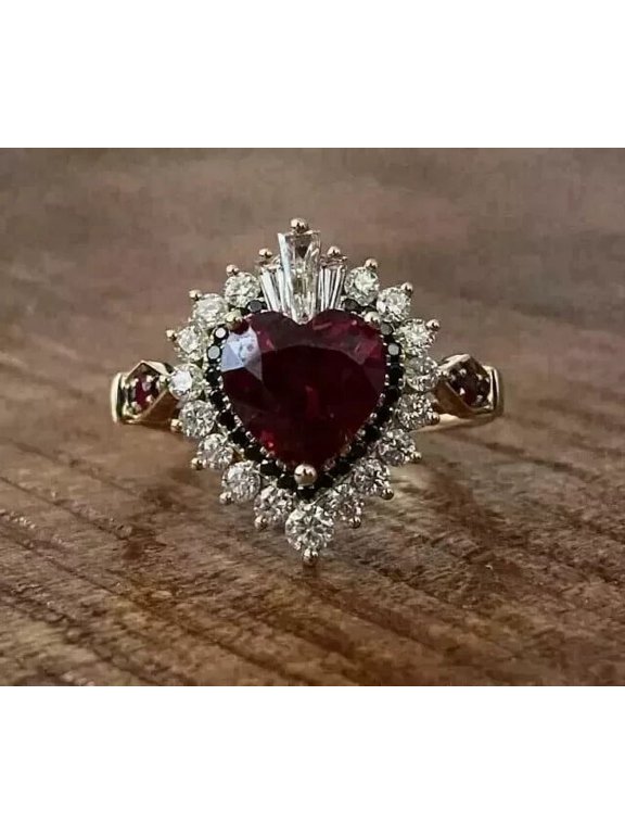 Lab Created Red Garnet 3Ct Heart Cut Halo Engagement Ring 14k Yellow Gold Plated