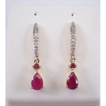 Lab-Created Red Ruby 3.00CT Pear Cut Drop Dangle Earrings 14K Yellow Gold Plated