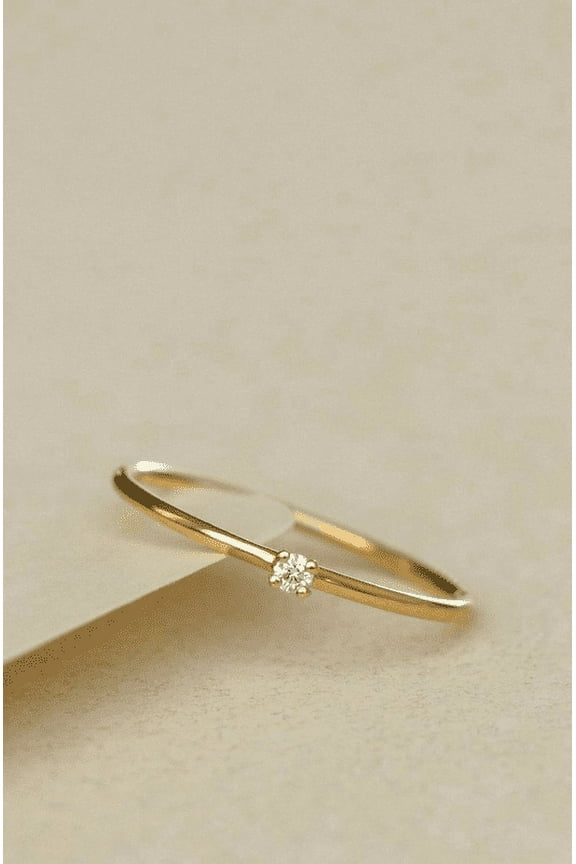 Lab Created Round Cut Diamond Women's Solitaire Tiny Ring in 14K Yellow Gold Plated