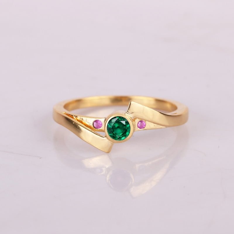 Silvershake 3-Stone Nano Emerald Ring - 925 Sterling Silver, White Gold Plated - View #10