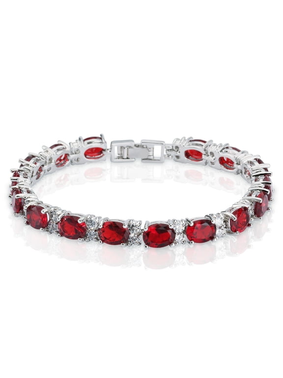 Lab-Created Ruby Bracelet 14K White Gold-Filled Tennis-Style