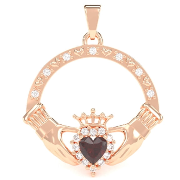 Lab-Created Ruby Diamond Claddagh Pendant in 14k Rose Gold