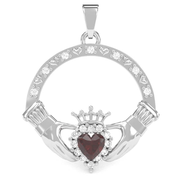 Lab-Created Ruby Diamond Claddagh Pendant in 14k White Gold