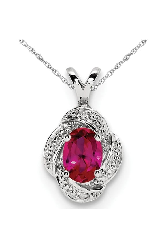 Lab Created Ruby Drop Pendant Necklace in Sterling Silver with Chain for Women