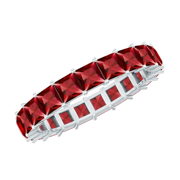 Lab Created Ruby Eternity Ring for Women (4.2 CT, AAAA Quality, Rosec Jewels), 10K White Gold, US 10.50