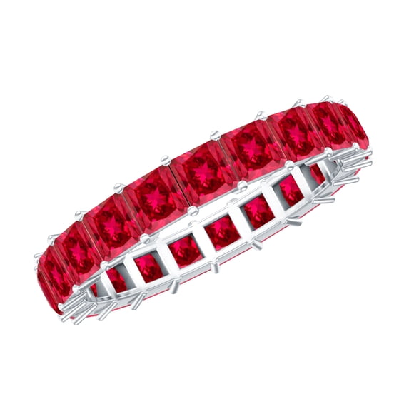 Rosec Jewels Princess Cut Lab Created Ruby Eternity Ring for Women (AAAA Quality) - Wedding Anniversary Ring - Ready to Gift, 14K White Gold, US 3.00