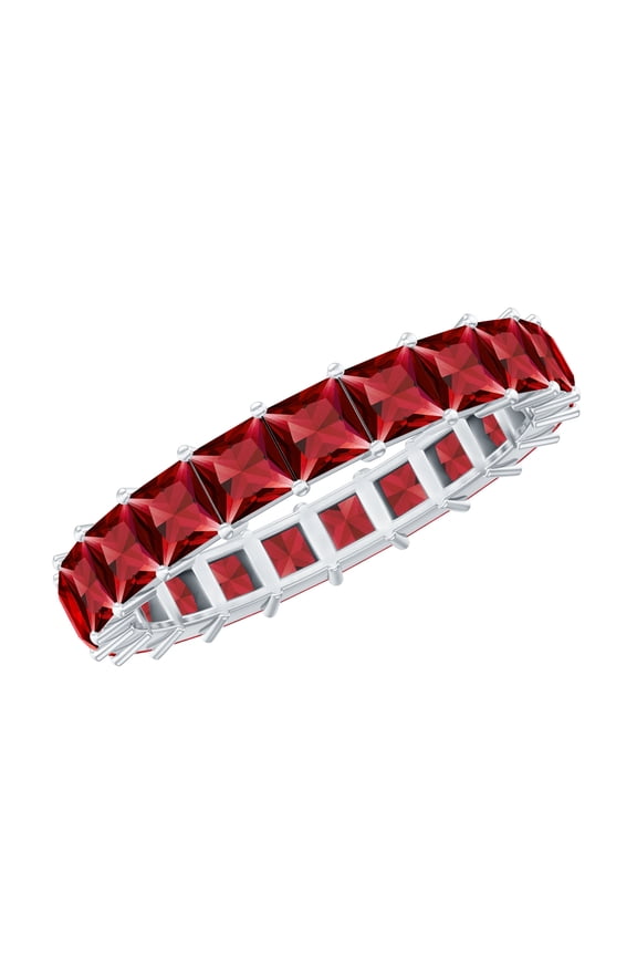 Lab Created Ruby Eternity Ring for Women (4.2 CT, AAAA Quality, Rosec Jewels), 18K White Gold, US 12.00