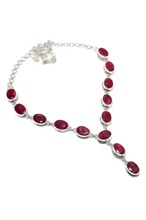 Lab-Created Ruby Gemstone Necklace Handmade Beautiful Necklace Oval Cabochon Red Ruby 925 Sterling Silver Plated Jewelry 22 Inch Adjustable Necklace