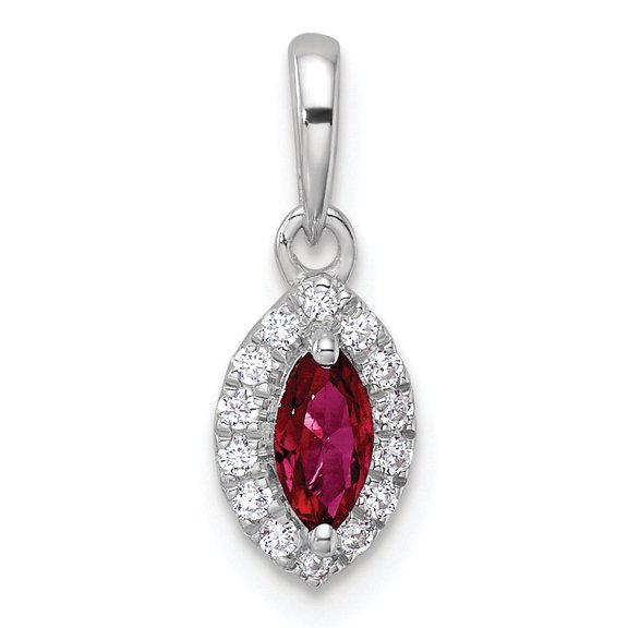Lab-Created Ruby & Lab-Grown Diamond Birthstone Pendant in 14K White Gold (1/10 carat tw.)