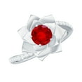 thumbnail image 1 of Rosec Jewels Lab Grown Ruby Flower Engagement Ring with Diamond - Bypass Ring for Women - AAAA Quality - with Jewelry Box, 14K White Gold, US 9.00, 1 of 8