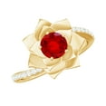 thumbnail image 1 of Rosec Jewels Lab Grown Ruby Flower Engagement Ring with Diamond - Bypass Ring for Women - AAAA Quality - with Jewelry Box, 14K Yellow Gold, US 9.00, 1 of 8