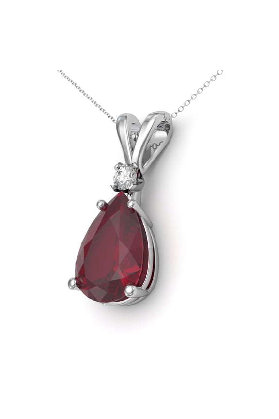 Lab-Created Ruby Necklace 925 Sterling Silver / Pear-Shaped Accented