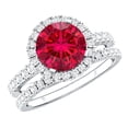 thumbnail image 1 of Rosec Jewels Lab Grown Ruby Wedding Bridal Ring Set - AAAA Grade - Ruby Halo Engagement Ring with Band - with Jewelry Box, 10K White Gold, US 12.00, 1 of 8