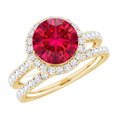 thumbnail image 1 of Rosec Jewels Lab Grown Ruby Wedding Bridal Ring Set - AAAA Grade - Ruby Halo Engagement Ring with Band - with Jewelry Box, 10K Yellow Gold, US 12.50, 1 of 9