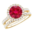thumbnail image 1 of Rosec Jewels Lab Grown Ruby Wedding Bridal Ring Set - AAAA Grade - Ruby Halo Engagement Ring with Band - with Jewelry Box, 14K Yellow Gold, US 7.50, 1 of 8