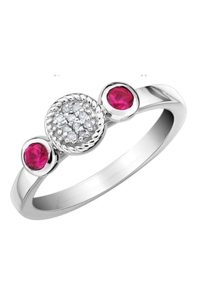 Lab Created Ruby Ring with Diamonds 1/3 Carat (Ctw) in Sterling Silver for Women