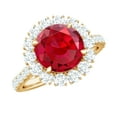 thumbnail image 1 of Rosec Jewels Lab Grown Ruby Engagement Ring with Halo - Round Ruby Ring for Women - AAAA Quality Certified - with Jewelry Box, 10K Yellow Gold, US 5.50, 1 of 9