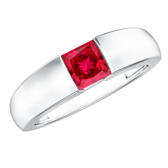 Rosec Jewels Lab Created Ruby Solitaire Band Ring (1.5 Carat, AAAA Quality Certified) - Princess Cut Ruby Ring Unisex - Ready to Gift, 14K White Gold, US 7.00