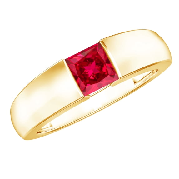 Rosec Jewels Lab Created Ruby Solitaire Band Ring (1.5 Carat, AAAA Quality Certified) - Princess Cut Ruby Ring Unisex - Ready to Gift, 18K Yellow Gold, US 5.50