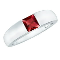Rosec Jewels Lab Created Ruby Solitaire Band for Women (0.50 CT, AAAA Quality), 925 Sterling Silver, US 4.00