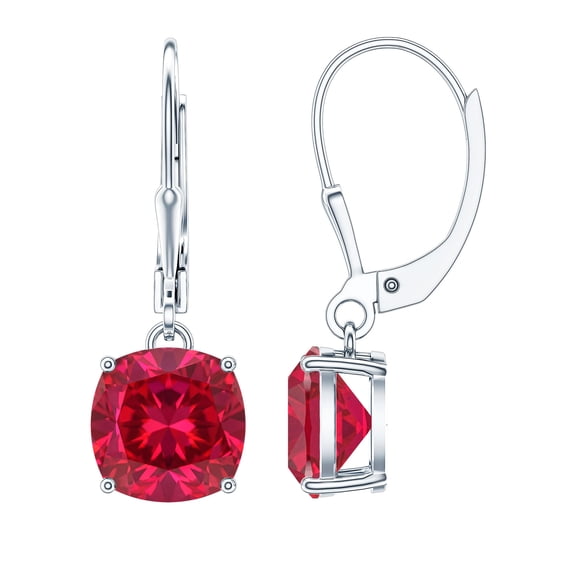 Rosec Jewels 4 Carat Lab Grown Ruby Hoop Earrings in Silver (AAAA Quality) Ruby Drop Earrings with Lever Back - with Jewelry Box