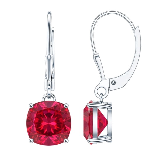 Rosec Jewels 4 Carat Lab Grown Ruby Hoop Earrings in Silver (AAAA Quality) Ruby Drop Earrings with Lever Back - with Jewelry Box