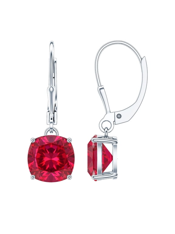 4 Carat Lab Grown Ruby Hoop Earrings in Silver (AAAA Quality) Ruby Drop Earrings with Lever Back - with Jewelry Box