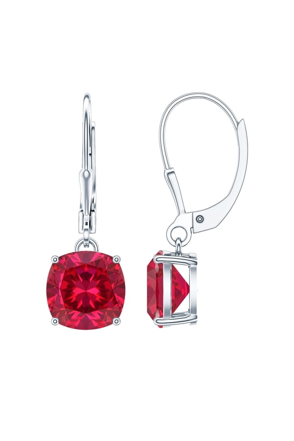 4 Carat Lab Grown Ruby Hoop Earrings in Silver (AAAA Quality) Ruby Drop Earrings with Lever Back - with Jewelry Box