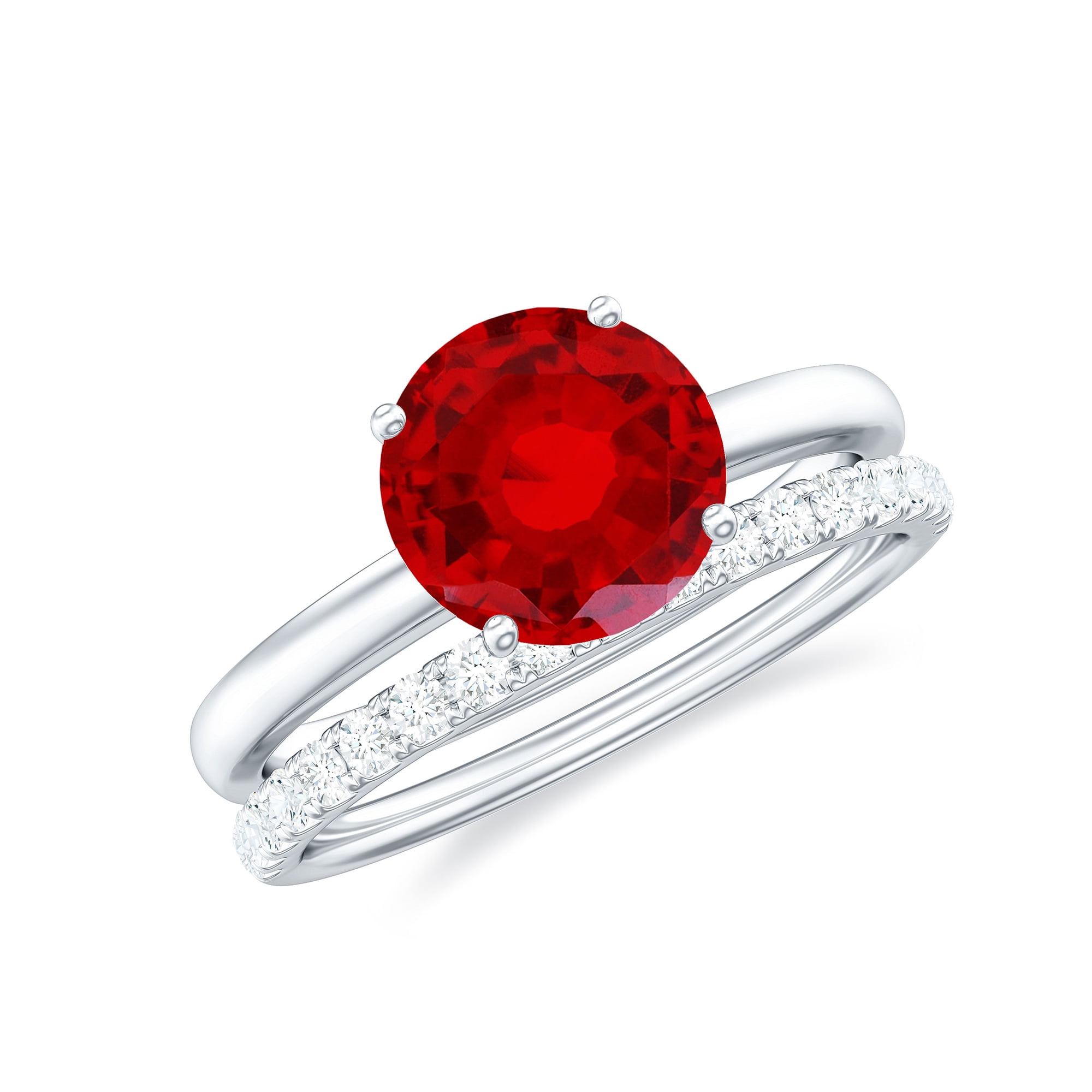 Rosec Jewels Lab Created Ruby Solitaire Ring Set with Diamond Enhancer ...