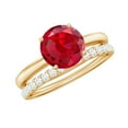 thumbnail image 1 of Rosec Jewels Lab Created Ruby Solitaire Ring Set with Diamond Enhancer (AAAA Grade), 14K Yellow Gold, US 4.00, 1 of 8