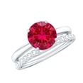thumbnail image 1 of Rosec Jewels Lab Created Ruby Solitaire Ring Set with Diamond Enhancer (AAAA Grade), 925 Sterling Silver, US 4.00, 1 of 8