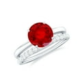 thumbnail image 1 of Rosec Jewels Lab Created Ruby Solitaire Ring Set with Diamond Enhancer (AAAA Grade), 925 Sterling Silver, US 6.50, 1 of 8