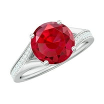 Rosec Jewels Lab Created Ruby Solitaire Ring with Diamond Accent, Certified Created Ruby Ring for Women, 925 Sterling Silver, US 4.00