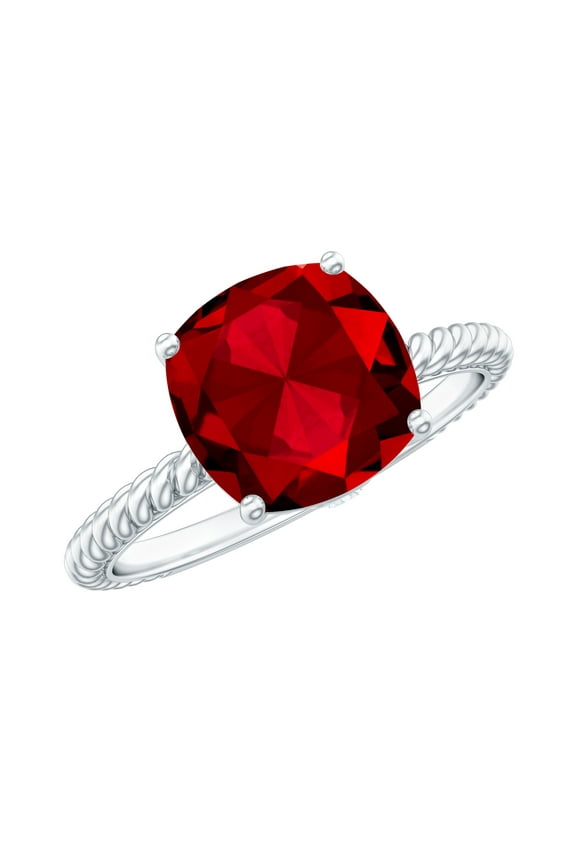 Lab Created Ruby Solitaire Ring with Surprise Diamond - AAAA Grade - 8 mm, 10K White Gold, US 9.00