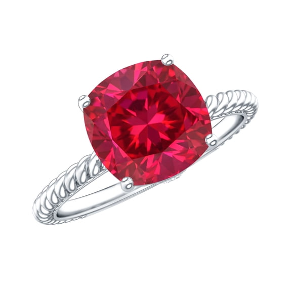 Lab Created Ruby Solitaire Ring with Surprise Diamond - 2 Carat - AAAA Grade certified, 925 Sterling Silver, US 4.00