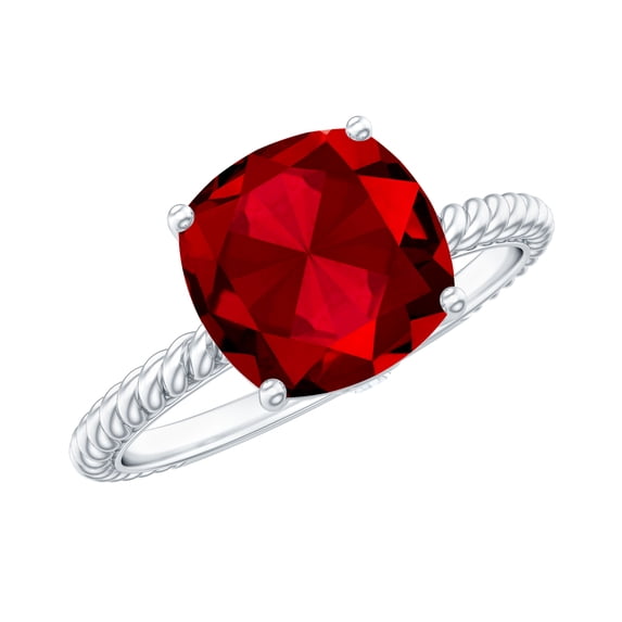 Lab Created Ruby Solitaire Ring with Surprise Diamond - 2 Carat - AAAA Grade certified, 925 Sterling Silver, US 8.00